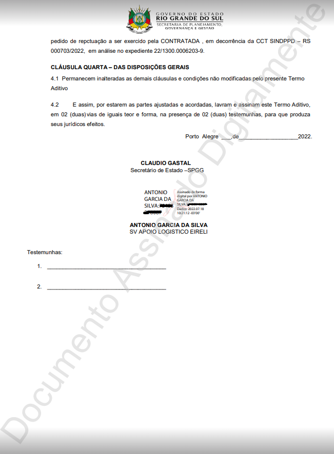 O nome de Garcia é assinado apenas digitalmente nos contratos com o poder público. Foto: reprodução
