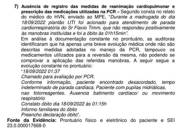 Relatório de auditoria da Secretaria Municipal de Saúde identificou inconsistências no atendimento de Flavio Timm. Reprodução: SMS/POA.
